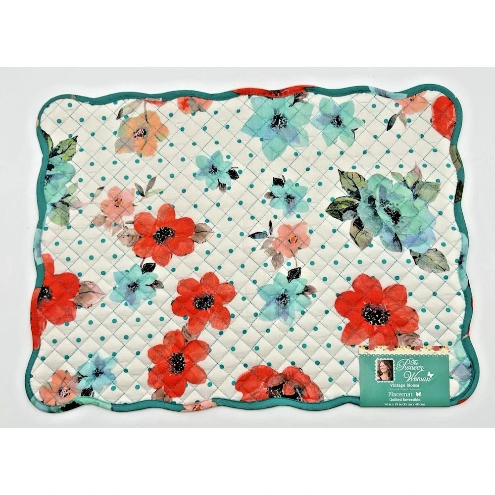 NEW 3 Pioneer Woman Vintage Bloom Floral Placemats Farmhouse Quilted Reversible